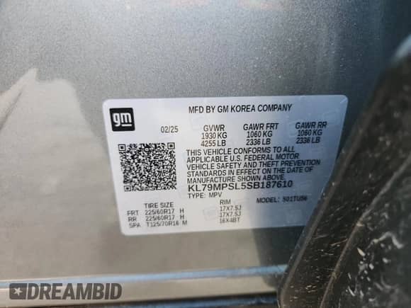2025 Chevrolet TrailBlazer LT with VIN KL79MPSL5SB187610, listed as a Copart auction lot 84259245 with 11,832 mi miles and Clean title. Bid and sale history available at DreamBid. Image 13.