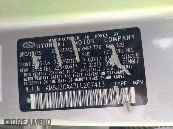 2020 Hyundai Tucson Value с VIN KM8J3CA47LU207413, выставлен на аукционе IAAI как лот 43064524 с пробегом 101 678 миль миль и . История ставок и продаж доступна на DreamBid. Изображение 9.