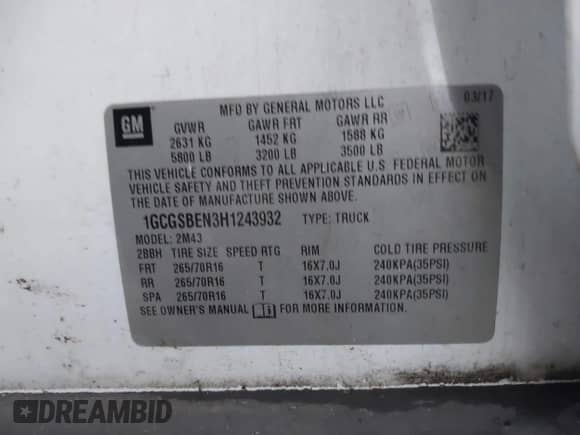 2017 Chevrolet Colorado 2WD WT с VIN 1GCGSBEN3H1243932, выставлен на аукционе IAAI как лот 41119096 с пробегом 84 800 миль миль и . История ставок и продаж доступна на DreamBid. Изображение 9.