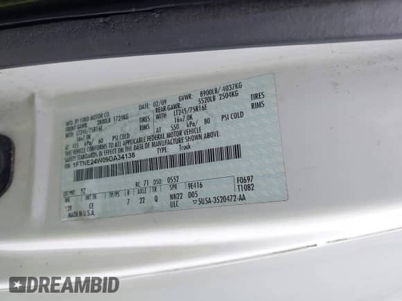 2009 Ford Econoline Cargo Commercial с VIN 1FTNE24W09DA34138, выставлен на аукционе IAAI как лот 42778662 с пробегом 101 213 миль миль и . История ставок и продаж доступна на DreamBid. Изображение 9.