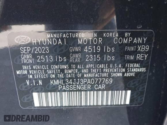 2023 Hyundai Sonata SEL с VIN KMHL34JJ3PA077769, выставлен на аукционе IAAI как лот 43214864 с пробегом 48 497 миль миль и . История ставок и продаж доступна на DreamBid. Изображение 9.