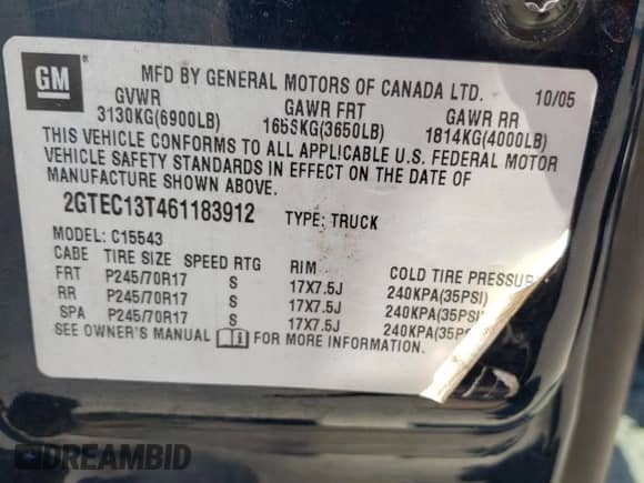 2006 GMC Sierra 1500 SLE2 with VIN 2GTEC13T461183912, listed as a Copart auction lot 57406915 with 232,672 mi miles and Salvage title. Bid and sale history available at DreamBid. Image 12.
