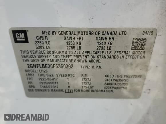 2015 Chevrolet Equinox LT z VIN 2GNFLBE30F6360392, wystawiony jako Copart lot #82223395 z przebiegiem 269 537 mil mil oraz Czysty tytuł • Clean title. Historia ofert i sprzedaży dostępna na DreamBid. Obrazek 13.