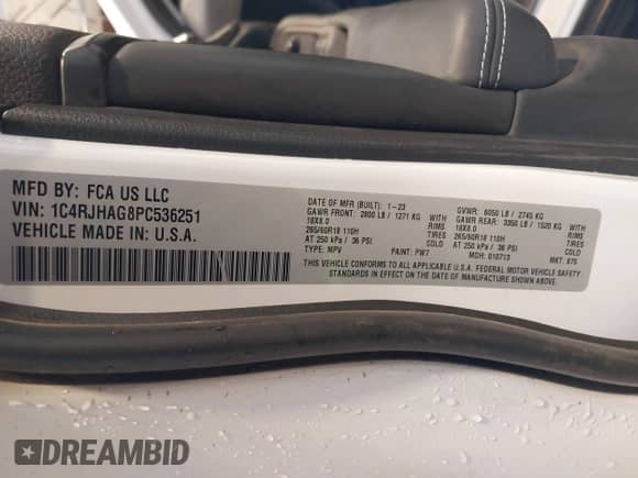 2023 Jeep Grand Cherokee Altitude с VIN 1C4RJHAG8PC536251, выставлен на аукционе IAAI как лот 40751323 с пробегом 38 252 миль миль и . История ставок и продаж доступна на DreamBid. Изображение 9.