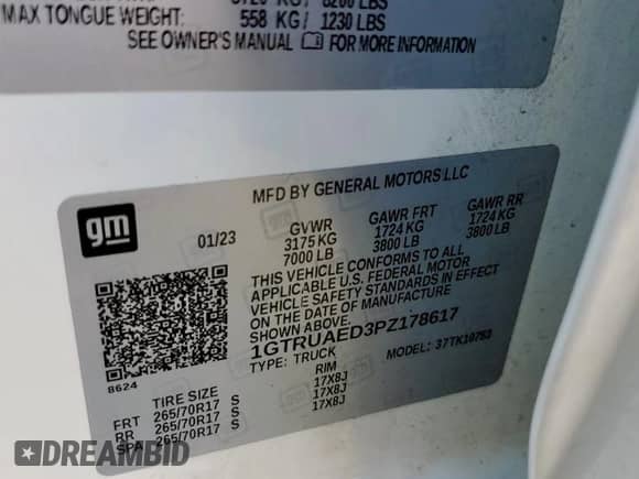 2023 GMC Sierra 1500 Pro с VIN 1GTRUAED3PZ178617, выставлен на аукционе Copart как лот 90584455 с пробегом Не указан миль и Списание • Salvage title. История ставок и продаж доступна на DreamBid. Изображение 12.