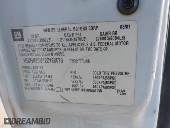 2002 Chevrolet Silverado 2500HD LS z VIN 1GCHK29U12Z128678, wystawiony jako IAAI lot #41370189 z przebiegiem Nie podano mil oraz . Historia ofert i sprzedaży dostępna na DreamBid. Obrazek 9.