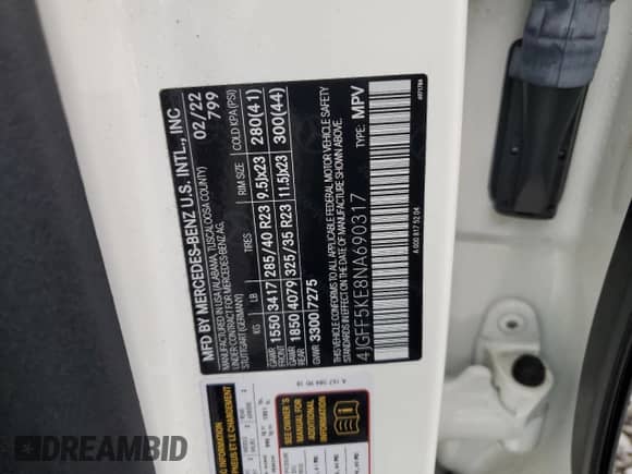 2022 Mercedes-Benz GLS 450 z VIN 4JGFF5KE8NA690317, wystawiony jako Copart lot #84260415 z przebiegiem 22 792 mil mil oraz Szkoda całkowita • Salvage title. Historia ofert i sprzedaży dostępna na DreamBid. Obrazek 13.