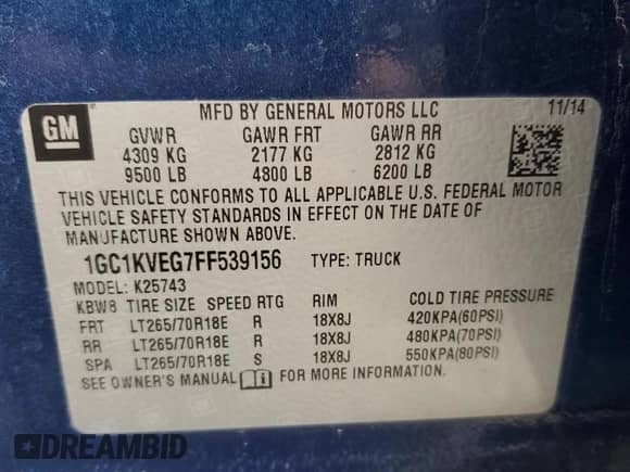 2015 Chevrolet Silverado 2500HD LT с VIN 1GC1KVEG7FF539156, выставлен на аукционе Copart как лот 68718675 с пробегом 166 255 миль миль и Списание • Salvage title. История ставок и продаж доступна на DreamBid. Изображение 12.