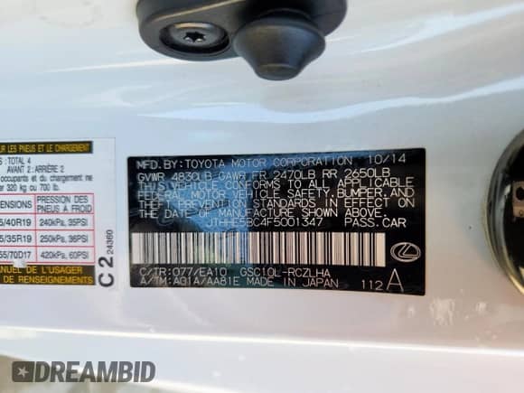 2015 Lexus RC 350 F Sport z VIN JTHHE5BC4F5001347, wystawiony jako Copart lot #71784115 z przebiegiem 107 382 mil mil oraz Czysty tytuł • Clean title. Historia ofert i sprzedaży dostępna na DreamBid. Obrazek 13.