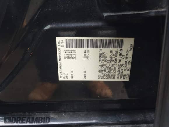 2014 Nissan Maxima S z VIN 1N4AA5AP9EC905908, wystawiony jako IAAI lot #43253021 z przebiegiem 118 012 mil mil oraz . Historia ofert i sprzedaży dostępna na DreamBid. Obrazek 9.