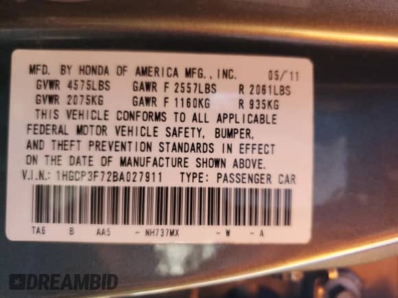 2011 Honda Accord EX z VIN 1HGCP3F72BA027911, wystawiony jako Copart lot #46756555 z przebiegiem 162 060 mil mil oraz Czysty tytuł • Clean title. Historia ofert i sprzedaży dostępna na DreamBid. Obrazek 13.