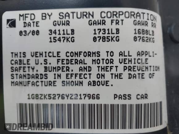 2000 Saturn SL with VIN 1G8ZK5276YZ217966, listed as a IAAI auction lot 43310131 with 69,028 mi miles and . Bid and sale history available at DreamBid. Image 9.