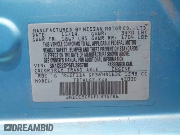 2015 Nissan Note S Plus с VIN 3N1CE2CP6FL395786, выставлен на аукционе IAAI как лот 42225980 с пробегом 82 361 миль миль и . История ставок и продаж доступна на DreamBid. Изображение 9.