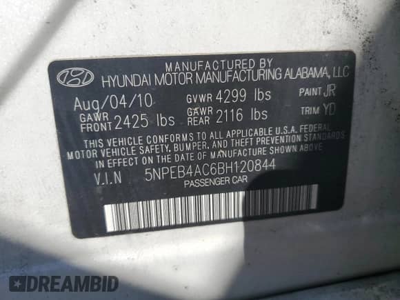 2011 Hyundai Sonata GLS с VIN 5NPEB4AC6BH120844, выставлен на аукционе Copart как лот 85942285 с пробегом 204 910 миль миль и Чистый • Clean title. История ставок и продаж доступна на DreamBid. Изображение 12.