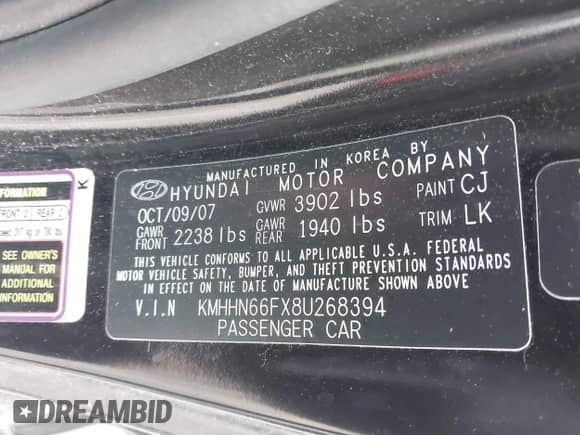 2008 Hyundai Tiburon GT с VIN KMHHN66FX8U268394, выставлен на аукционе IAAI как лот 43293640 с пробегом 66 751 миль миль и . История ставок и продаж доступна на DreamBid. Изображение 9.