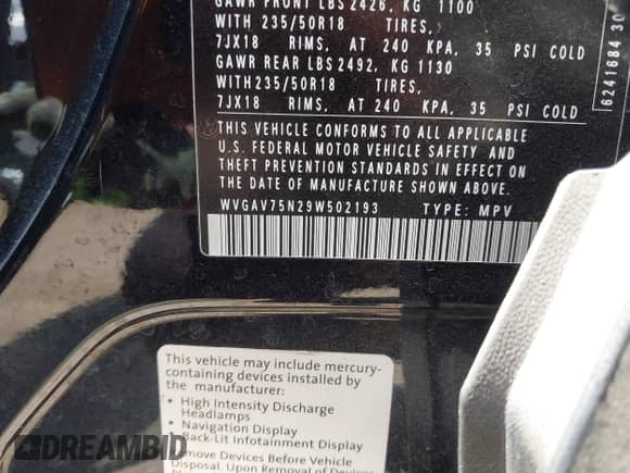 2009 Volkswagen Tiguan S с VIN WVGAV75N29W502193, выставлен на аукционе IAAI как лот 42922634 с пробегом 117 494 миль миль и . История ставок и продаж доступна на DreamBid. Изображение 9.