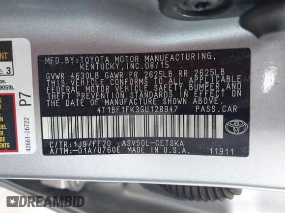 2016 Toyota Camry SE с VIN 4T1BF1FK3GU128947, выставлен на аукционе IAAI как лот 43441717 с пробегом 135 744 миль миль и . История ставок и продаж доступна на DreamBid. Изображение 9.