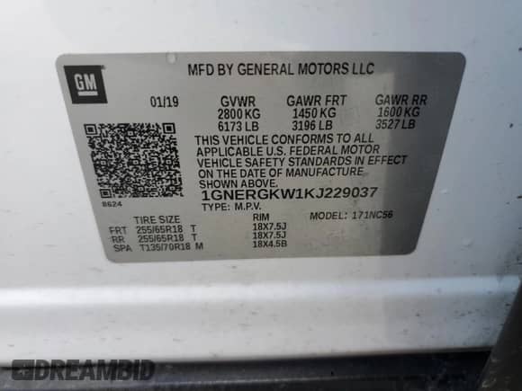 2019 Chevrolet Traverse LT Cloth with VIN 1GNERGKW1KJ229037, listed as a Copart auction lot 65195665 with 88,449 mi miles and Salvage title. Bid and sale history available at DreamBid. Image 13.