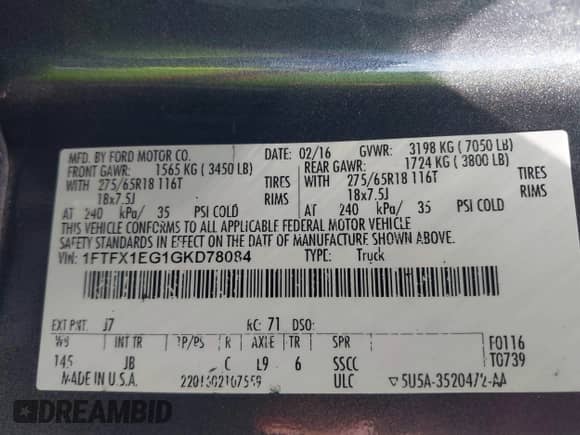 2016 Ford F-150 XLT с VIN 1FTFX1EG1GKD78084, выставлен на аукционе IAAI как лот 43198022 с пробегом 173 908 миль миль и . История ставок и продаж доступна на DreamBid. Изображение 9.