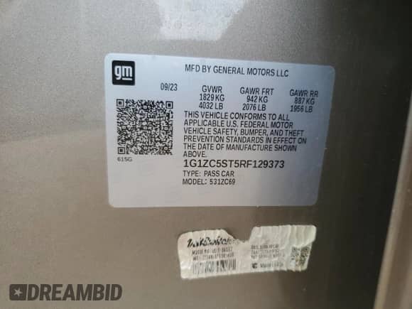 2024 Chevrolet Malibu LS с VIN 1G1ZC5ST5RF129373, выставлен на аукционе Copart как лот 56186335 с пробегом 14 650 миль миль и Чистый • Clean title. История ставок и продаж доступна на DreamBid. Изображение 12.