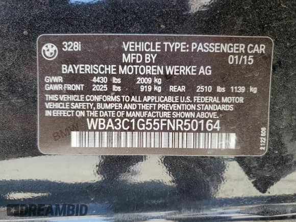 2015 BMW 3 Series 328i с VIN WBA3C1G55FNR50164, выставлен на аукционе Copart как лот 58870725 с пробегом 116 549 миль миль и Списание • Salvage title. История ставок и продаж доступна на DreamBid. Изображение 13.