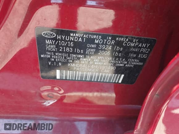 2017 Hyundai Elantra SE with VIN KMHD84LF4HU195490, listed as a IAAI auction lot 41731280 with 109,076 mi miles and . Bid and sale history available at DreamBid. Image 9.