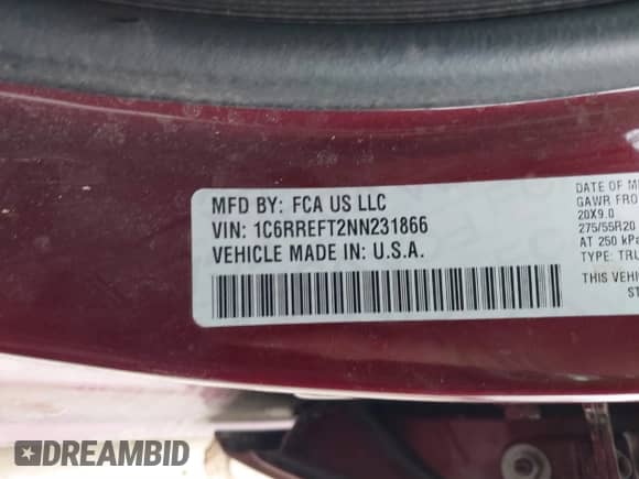 2022 Ram 1500 Big Horn with VIN 1C6RREFT2NN231866, listed as a IAAI auction lot 41258977 with 32,589 mi miles and . Bid and sale history available at DreamBid. Image 9.