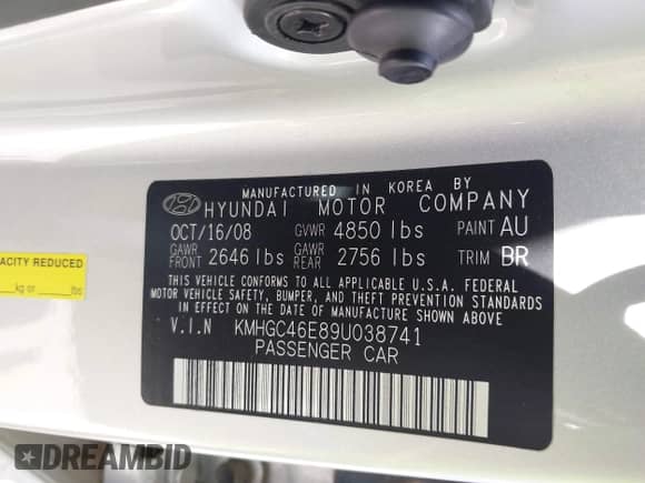 2009 Hyundai Genesis с VIN KMHGC46E89U038741, выставлен на аукционе IAAI как лот 42956442 с пробегом 44 381 миль миль и . История ставок и продаж доступна на DreamBid. Изображение 9.