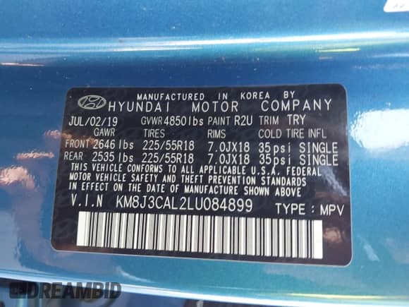 2020 Hyundai Tucson Sport с VIN KM8J3CAL2LU084899, выставлен на аукционе IAAI как лот 43102866 с пробегом 28 876 миль миль и . История ставок и продаж доступна на DreamBid. Изображение 9.