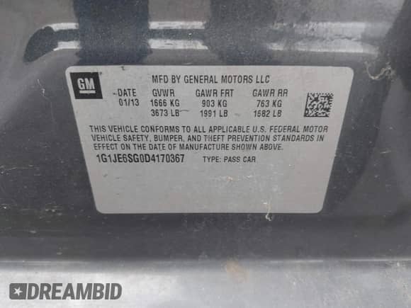 2013 Chevrolet Sonic with VIN 1G1JE6SG0D4170367, listed as a IAAI auction lot 43211443 with 116,449 mi miles and . Bid and sale history available at DreamBid. Image 9.