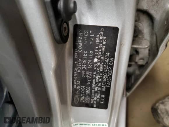 2004 Hyundai Accent GL z VIN KMHCG45C04U544804, wystawiony jako Copart lot #72912984 z przebiegiem 121 178 mil mil oraz Szkoda całkowita • Salvage title. Historia ofert i sprzedaży dostępna na DreamBid. Obrazek 12.