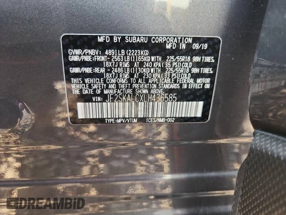 2020 Subaru Forester Special Sports с VIN JF2SKALCXLH436585, выставлен на аукционе Copart как лот 86221215 с пробегом 122 427 миль миль и Списание • Salvage title. История ставок и продаж доступна на DreamBid. Изображение 13.