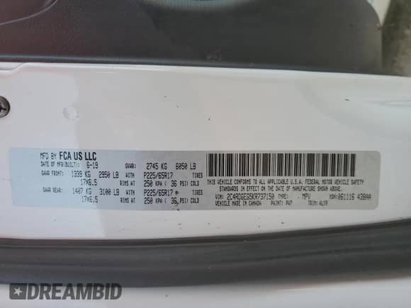 2019 Dodge Grand Caravan GT с VIN 2C4RDGEG5KR737150, выставлен на аукционе Copart как лот 45549545 с пробегом Не указан миль и На запчасти • Non repairable. История ставок и продаж доступна на DreamBid. Изображение 14.