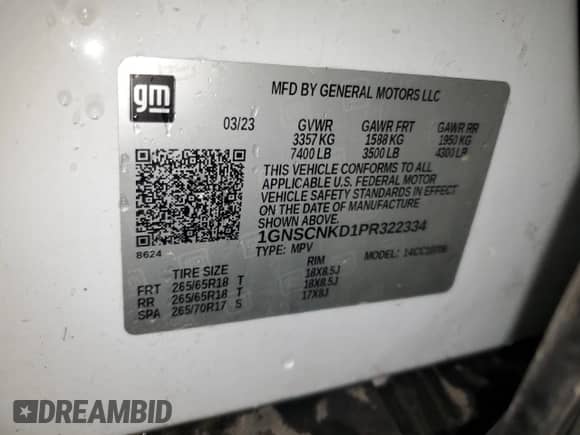 2023 Chevrolet Tahoe LT z VIN 1GNSCNKD1PR322334, wystawiony jako Copart lot #51358425 z przebiegiem 37 853 mil mil oraz Czysty tytuł • Clean title. Historia ofert i sprzedaży dostępna na DreamBid. Obrazek 14.