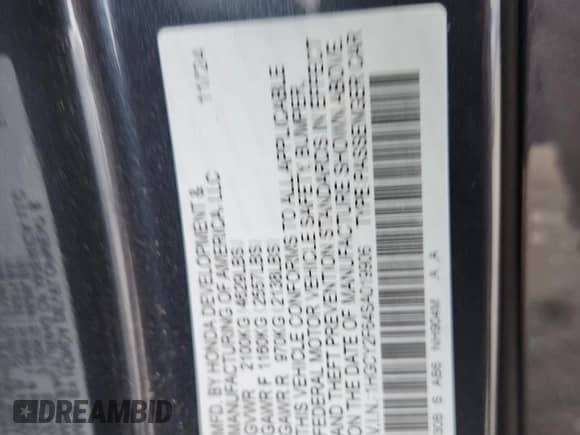 2025 Honda Accord EX-L with VIN 1HGCY2F64SA019906, listed as a Copart auction lot 64491745 with Not provided miles and Salvage title. Bid and sale history available at DreamBid. Image 13.