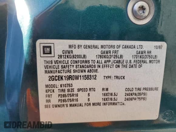 1998 Chevrolet Silverado 1500 z VIN 2GCEK19R0W1158312, wystawiony jako Copart lot #68561985 z przebiegiem 196 500 mil mil oraz Szkoda całkowita • Salvage title. Historia ofert i sprzedaży dostępna na DreamBid. Obrazek 12.