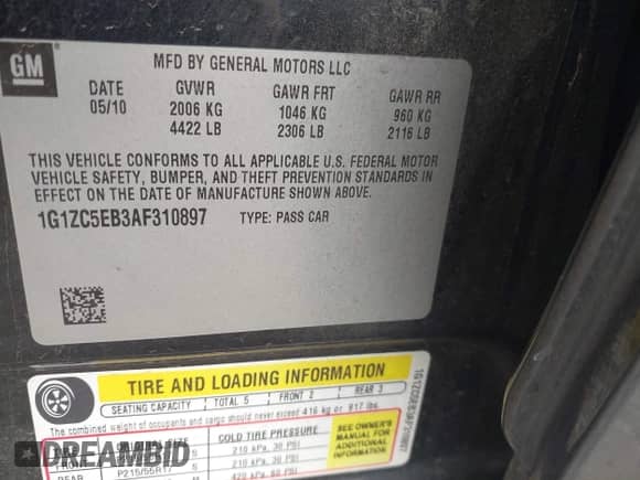 2010 Chevrolet Malibu 1LT с VIN 1G1ZC5EB3AF310897, выставлен на аукционе IAAI как лот 43350160 с пробегом 96 328 миль миль и . История ставок и продаж доступна на DreamBid. Изображение 9.