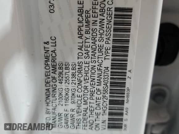 2025 Honda Accord Sport с VIN 1HGCY2F58SA033704, выставлен на аукционе Copart как лот 71171995 с пробегом 44 миль миль и Списание • Salvage title. История ставок и продаж доступна на DreamBid. Изображение 12.