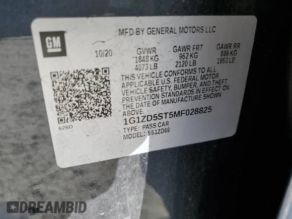 2021 Chevrolet Malibu LT с VIN 1G1ZD5ST5MF028825, выставлен на аукционе Copart как лот 89671195 с пробегом 108 593 миль миль и Списание • Salvage title. История ставок и продаж доступна на DreamBid. Изображение 12.