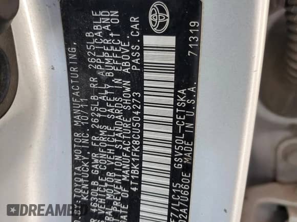 2012 Toyota Camry XLE with VIN 4T1BK1FK8CU504273, listed as a Copart auction lot 86262315 with 241,310 mi miles and Clean title. Bid and sale history available at DreamBid. Image 12.