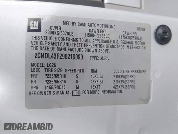 2009 Chevrolet Equinox 1LT z VIN 2CNDL43F296219090, wystawiony jako IAAI lot #42443417 z przebiegiem 127 618 mil mil oraz . Historia ofert i sprzedaży dostępna na DreamBid. Obrazek 9.