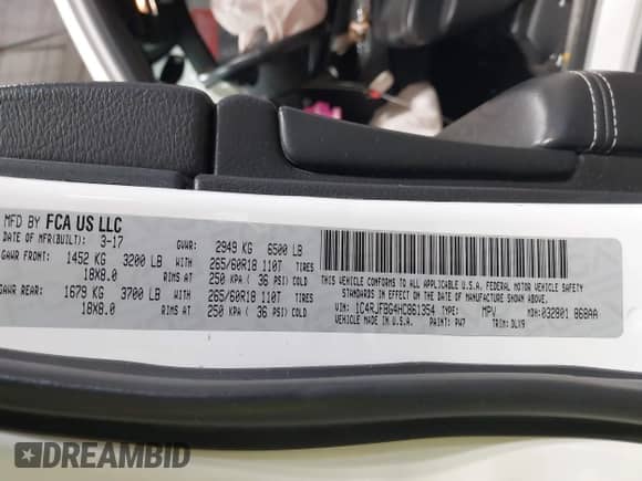 2017 Jeep Grand Cherokee Limited with VIN 1C4RJFBG4HC861354, listed as a IAAI auction lot 43308393 with 110,511 mi miles and . Bid and sale history available at DreamBid. Image 9.