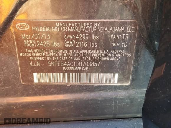 2013 Hyundai Sonata GLS z VIN 5NPEB4AC1DH703857, wystawiony jako Copart lot #82835744 z przebiegiem 135 257 mil mil oraz Szkoda całkowita • Salvage title. Historia ofert i sprzedaży dostępna na DreamBid. Obrazek 12.