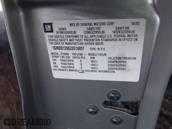 2002 Chevrolet TrailBlazer LS with VIN 1GNDS13S622519857, listed as a IAAI auction lot 43519826 with 233,882 mi miles and . Bid and sale history available at DreamBid. Image 9.