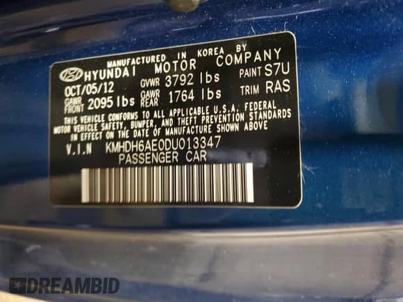 2013 Hyundai Elantra SE z VIN KMHDH6AE0DU013347, wystawiony jako Copart lot #69381765 z przebiegiem 106 879 mil mil oraz Szkoda całkowita • Salvage title. Historia ofert i sprzedaży dostępna na DreamBid. Obrazek 12.