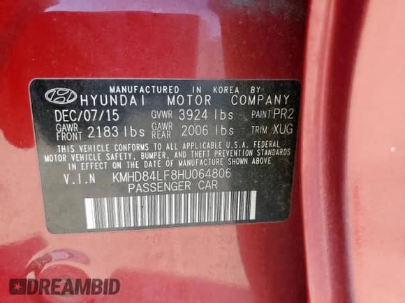 2017 Hyundai Elantra Limited with VIN KMHD84LF8HU064806, listed as a Copart auction lot 71628065 with 145,122 mi miles and Salvage title. Bid and sale history available at DreamBid. Image 12.