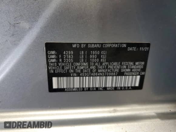 2022 Subaru Impreza with VIN 4S3GTAB64N3709887, listed as a Copart auction lot 69687694 with 34,804 mi miles and Salvage title. Bid and sale history available at DreamBid. Image 15.
