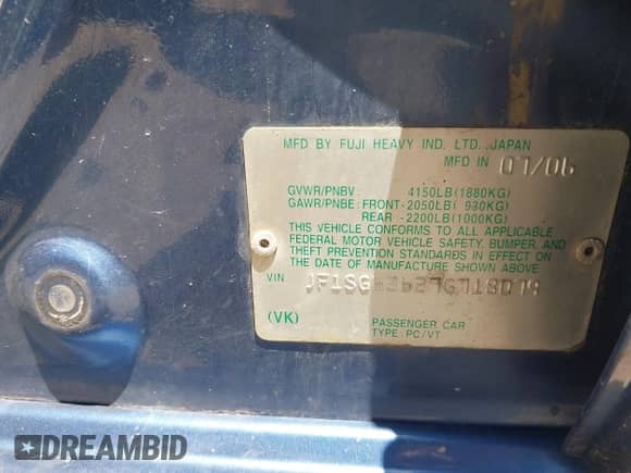 2007 Subaru Forester X with VIN JF1SG63627G718079, listed as a IAAI auction lot 42290134 with 303,089 mi miles and . Bid and sale history available at DreamBid. Image 9.