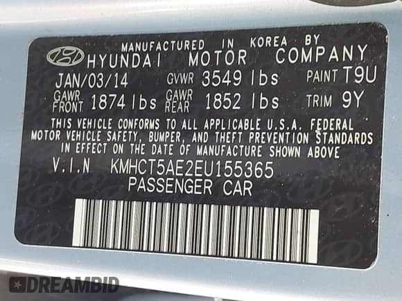 2014 Hyundai Accent GS с VIN KMHCT5AE2EU155365, выставлен на аукционе IAAI как лот 43433923 с пробегом 206 150 миль миль и . История ставок и продаж доступна на DreamBid. Изображение 9.