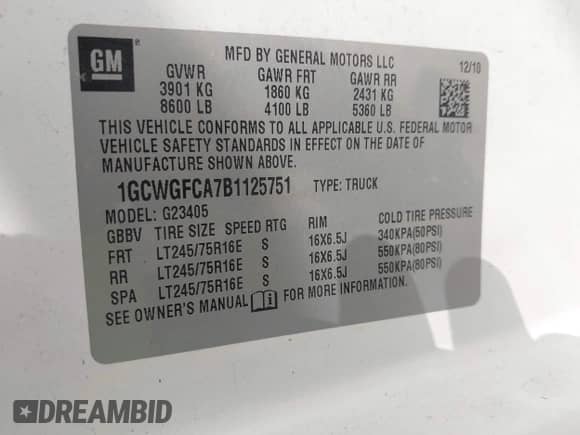 2011 Chevrolet Express Cargo с VIN 1GCWGFCA7B1125751, выставлен на аукционе IAAI как лот 43255657 с пробегом 130 434 миль миль и . История ставок и продаж доступна на DreamBid. Изображение 9.